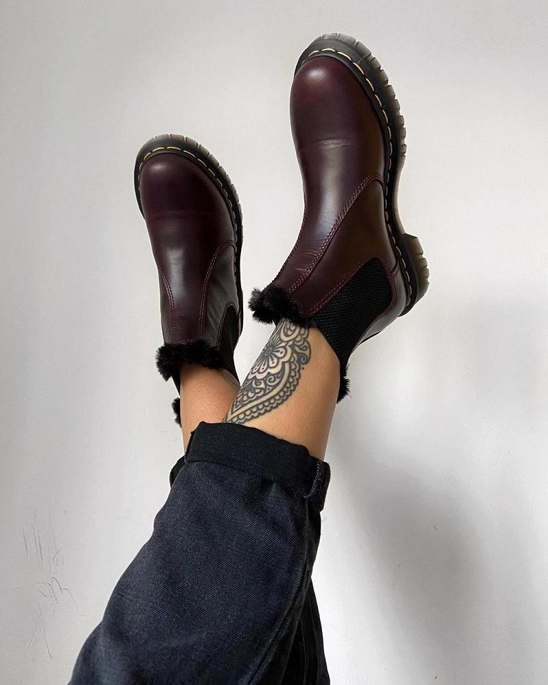 Women's Dr Martens 2976 Leonore Faux Fur Lined Chelsea Boots Burgundy | AU 110UZG